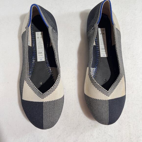 Rothy's Captoe Comfort Ballet Flats W8.5 Black White Plaid Check NO INSOLES - Picture 6 of 8